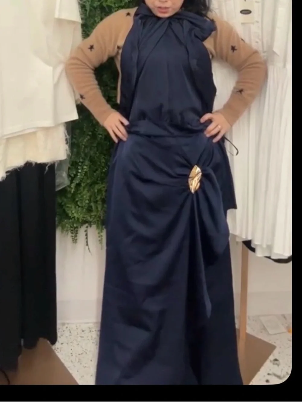 SELLING AS A SET!  Commense Navy Maxi Skirt with Gold Leaf Accent - Picture 2 of 6